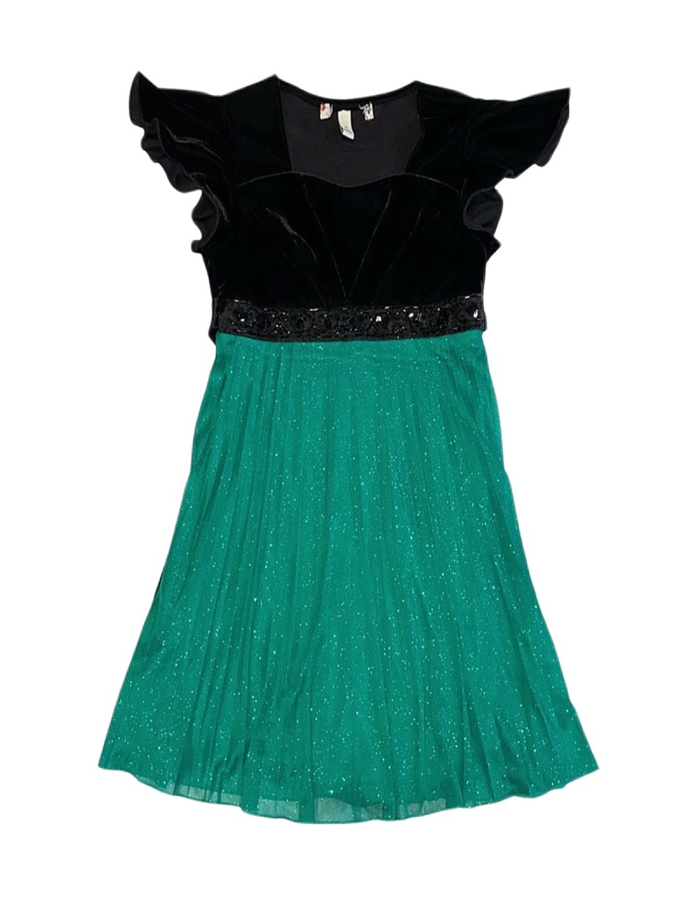 GIRL'S Black And Green Sparkly Short Sleeve Dress Size 8